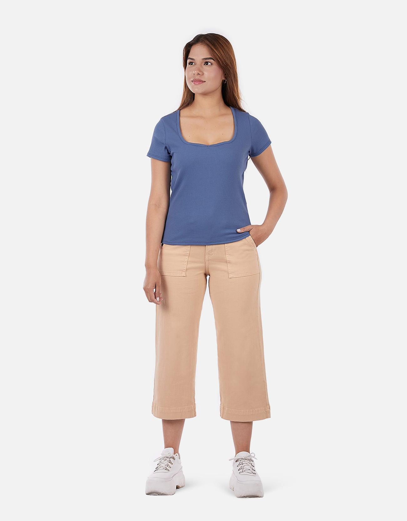 PANTALÓN MUJER PIEERS BEIGE YEDIA TIRO ALTO CULOTTE - 5