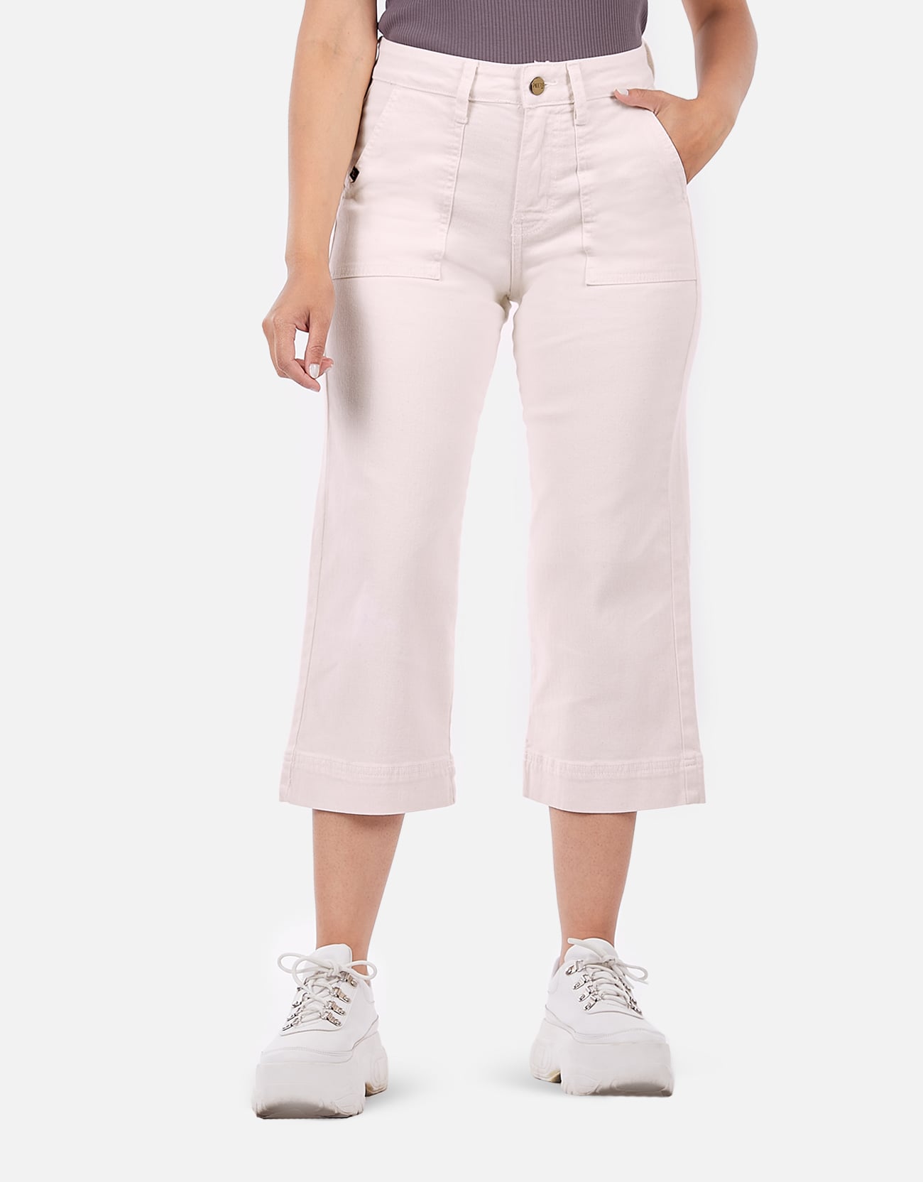 PANTALÓN MUJER PIEERS HUESO YEDIA TIRO ALTO CULOTTE - 1