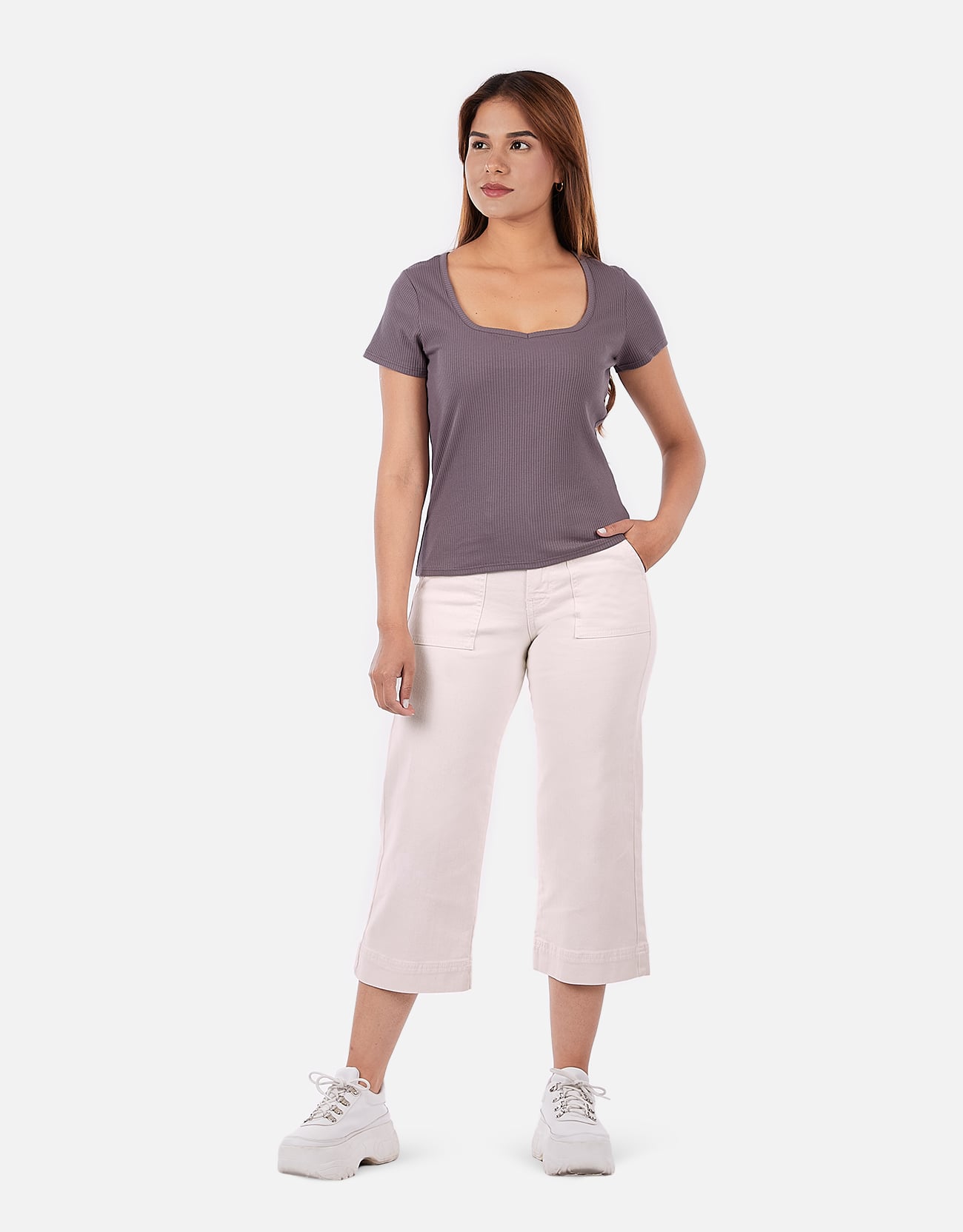 PANTALÓN MUJER PIEERS HUESO YEDIA TIRO ALTO CULOTTE - 5