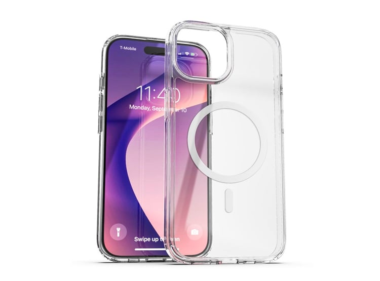 FUNDA CLEAR CASE CON MAGSAFE PARA IPHONE 15 PRO MAX TRANSPARENTE + MICA DE VIDRIO 11D COMPLETO - 3