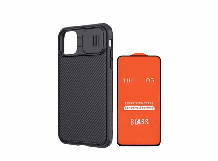 CASE NILLKIN CAMSHIELD PARA IPHONE 15 PRO NEGRO + MICA DE VIDRIO 11D COMPLETO - 1