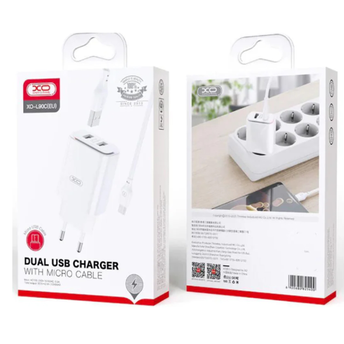 CARGADOR XO L90C 12W DUAL USB CHARGER MICRO USB V8 BLANCO - 2