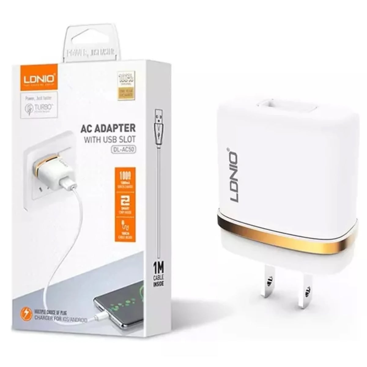 CARGADOR LDNIO DL AC50 CARGA RÁPIDA CABLE TIPO-C - 1