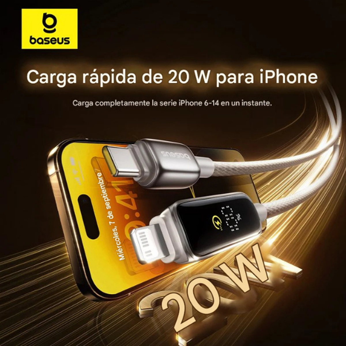 CABLE BASEUS VIPOW TIPO-C A LIGHTNING 20W 1M PD - PLATA - 2