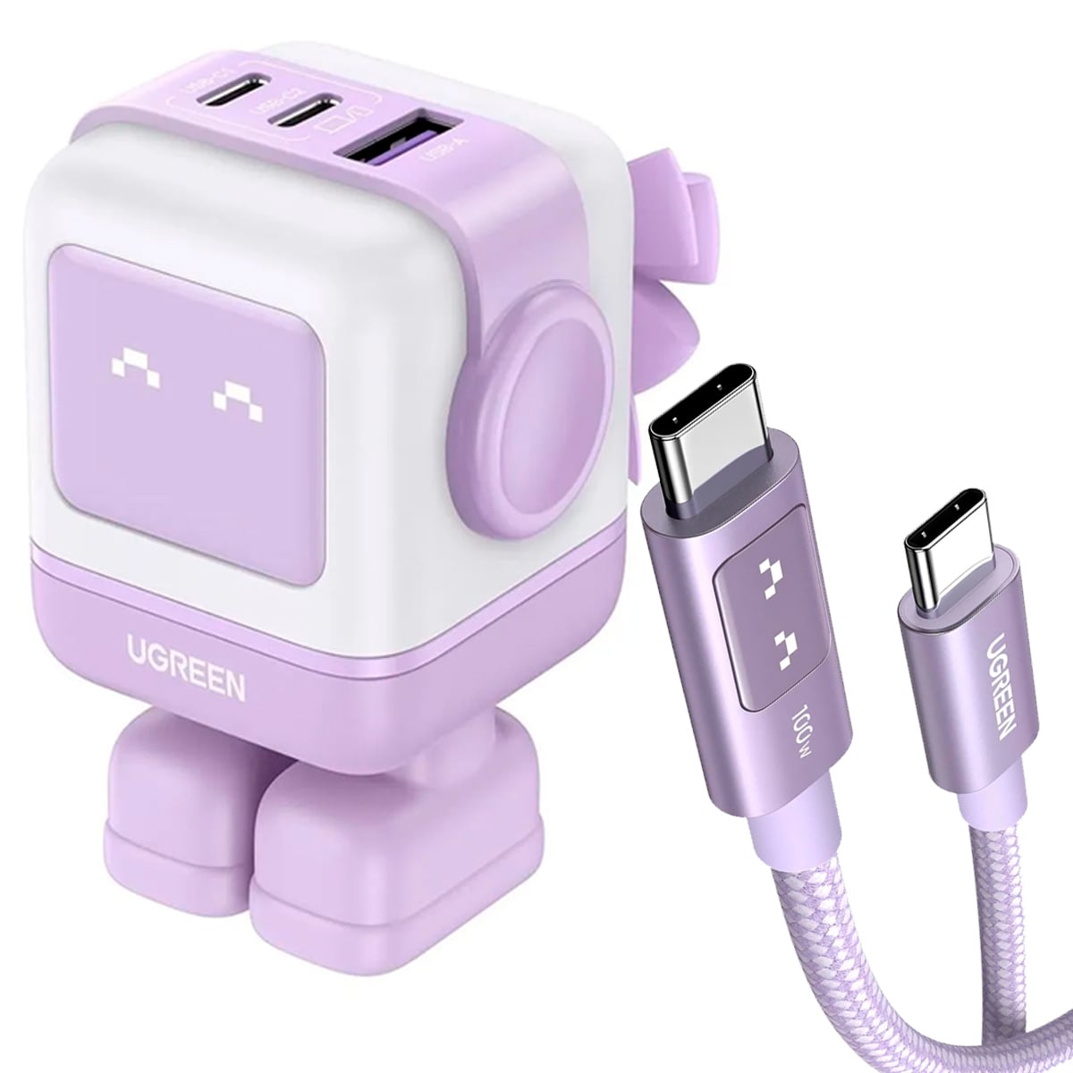 CARGADOR ROBOT UGREEN 65W + CABLE PANTALLA 100 W 2M LILA - 2