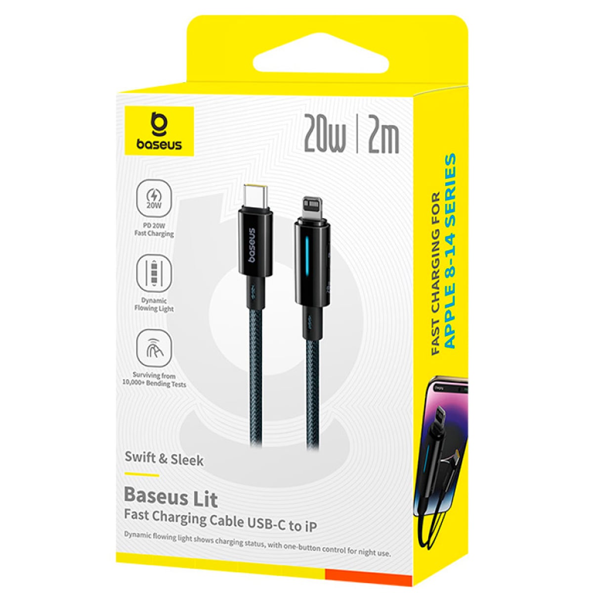CABLE DE DATOS BASEUS LIT TIPO C A LIGHTNING 20W DE 2M NEGRO - 2