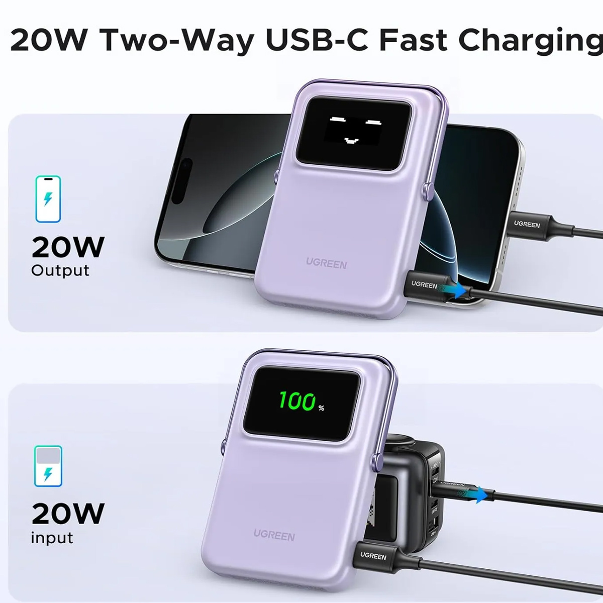 POWER BANK UGREEN UNO PB572 MAGSAFE 10000MAH 20W LILA - 4