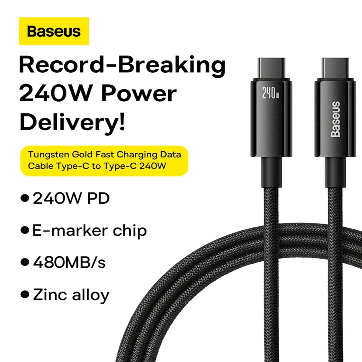 CABLE 240W 2M USB C A C DATOS 480MBPS BASEUS TUNGSTEN GOLD - 5
