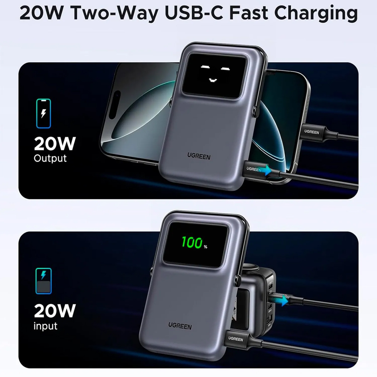 POWER BANK UGREEN UNO PB572 MAGSAFE 10000MAH 20W NEGRO - 4