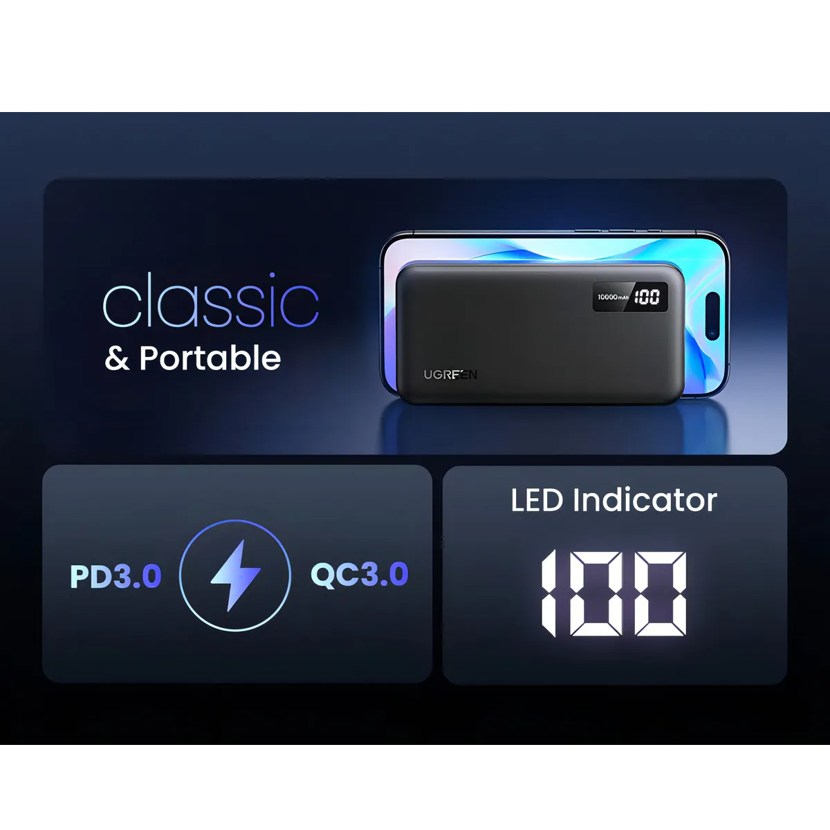 POWER BANK UGREEN C RAPIDA PANTALLA 10000MAH 20W NEGRO PB311 - 6
