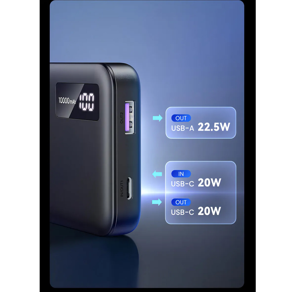 POWER BANK UGREEN C RAPIDA PANTALLA 10000MAH 20W NEGRO PB311 - 7