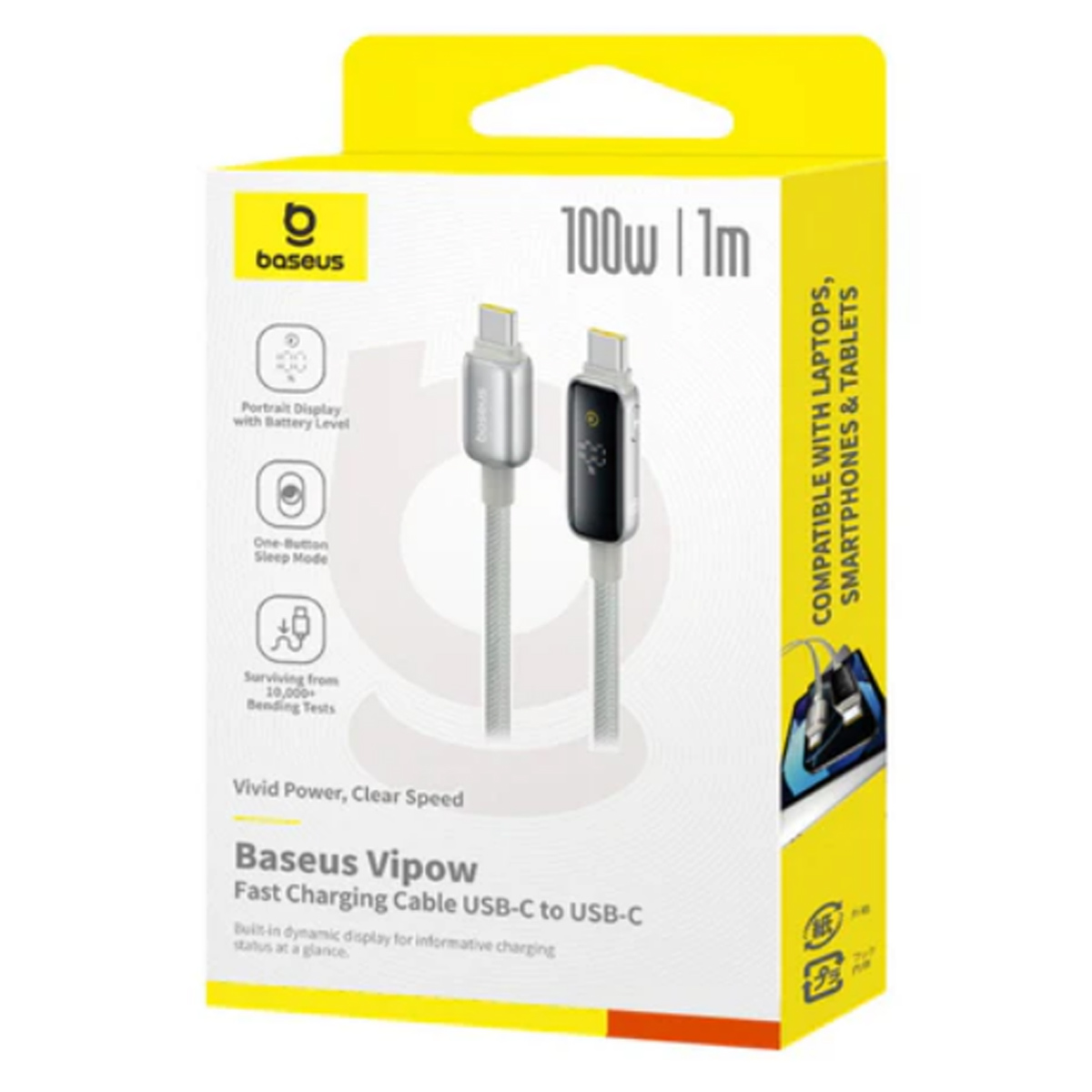 CABLE BASEUS VIPOW 100W TIPO C A C DE 2M CARGA RAPIDA - PLATA - 3