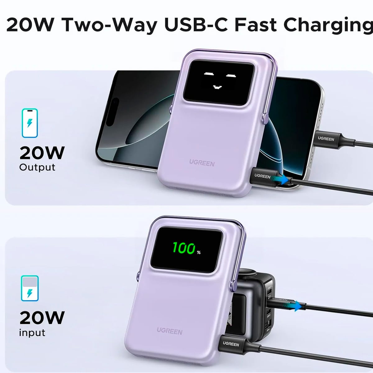 POWER BANK UGREEN PB572 CARGADOR PORTÁTIL USB-C 10000MAH LILA - 4
