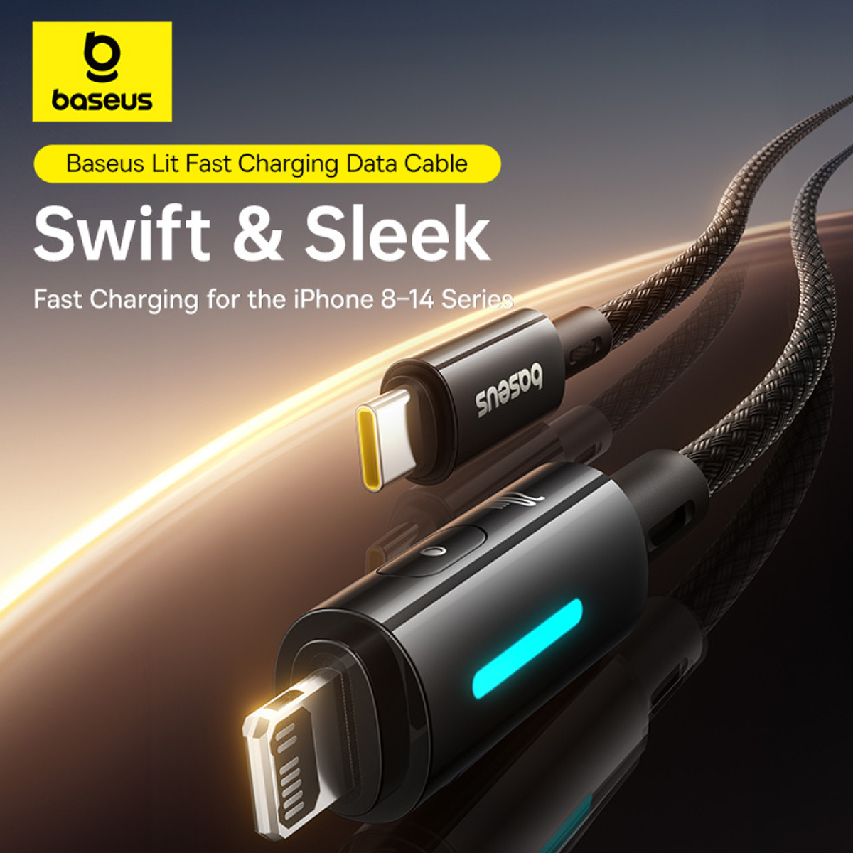 CABLE BASEUS LIT USB-C A LIGHTNING 20W DE 2M CARGA RÁPIDA NEGRO - 6
