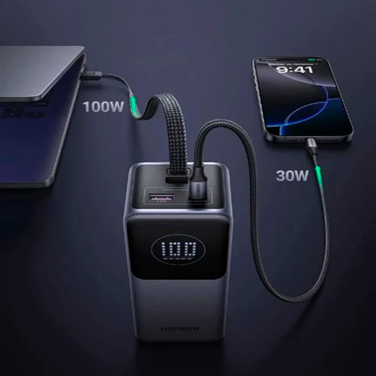 POWER BANK UGREEN 20000 MAH 130W CON CABLE INTEGRADO PB723 - 5