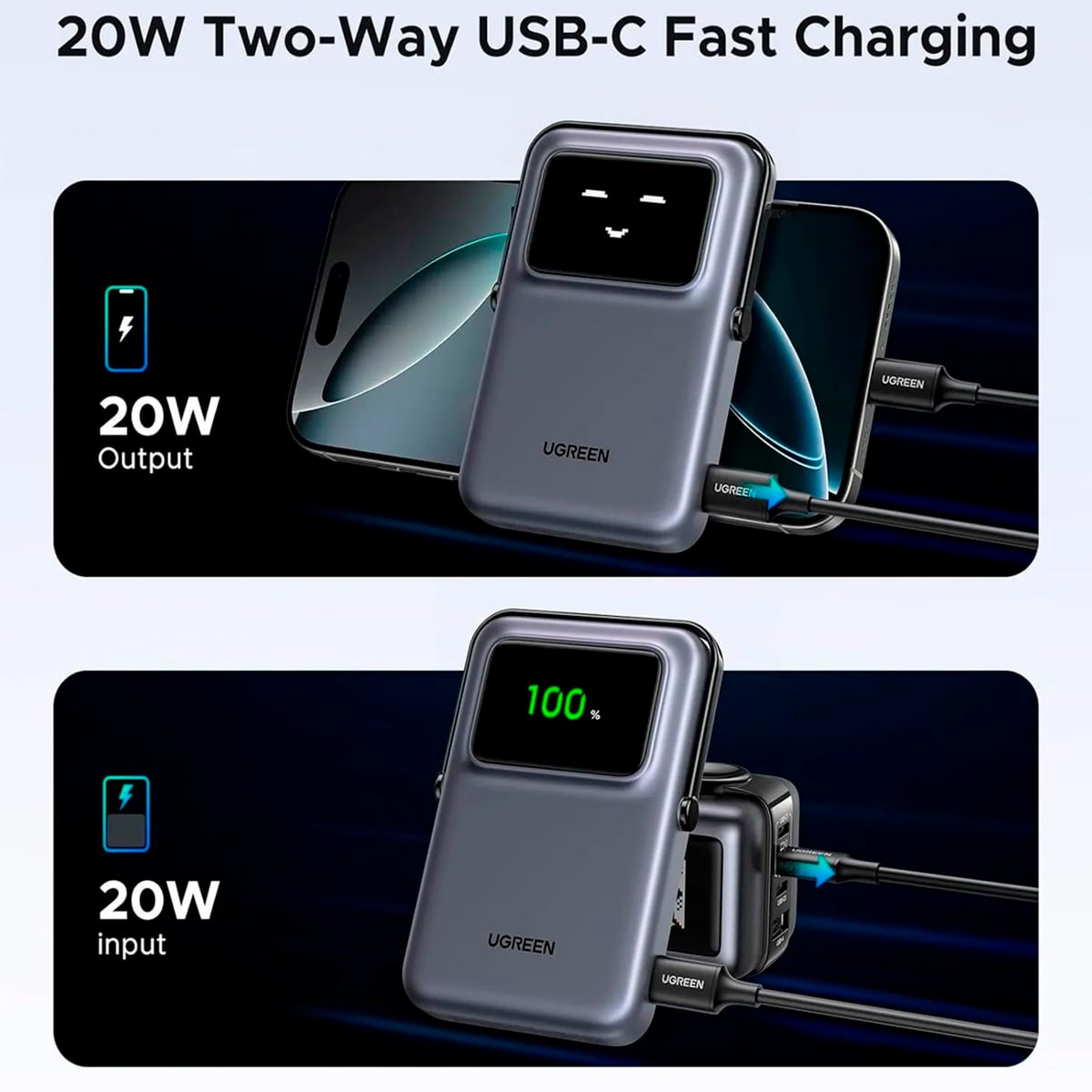 POWER BANK UGREEN PB572 CARGADOR PORTÁTIL USB-C 10000MAH NEGRO - 4