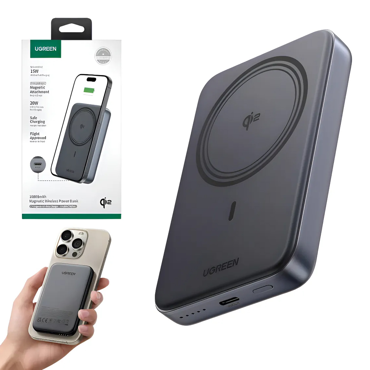 CARGADOR PORTÁTIL UGREEN MAGSAFE CERTIFICADO QI2 30W (10 000MAH) - 2
