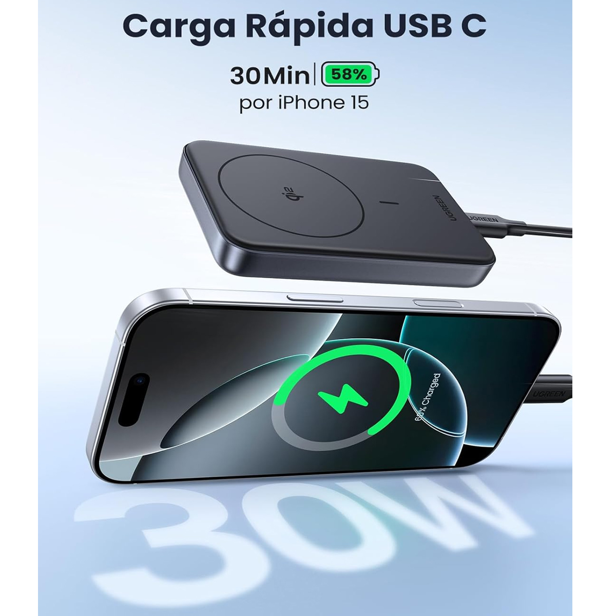 CARGADOR PORTÁTIL UGREEN MAGSAFE CERTIFICADO QI2 30W (10 000MAH) - 4