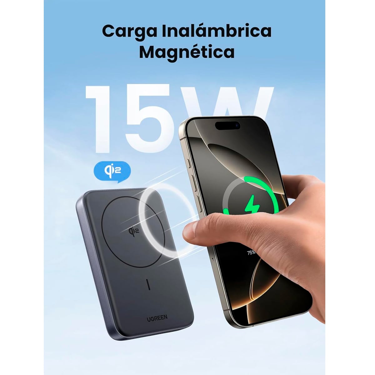 CARGADOR PORTÁTIL UGREEN MAGSAFE CERTIFICADO QI2 30W (10 000MAH) - 5