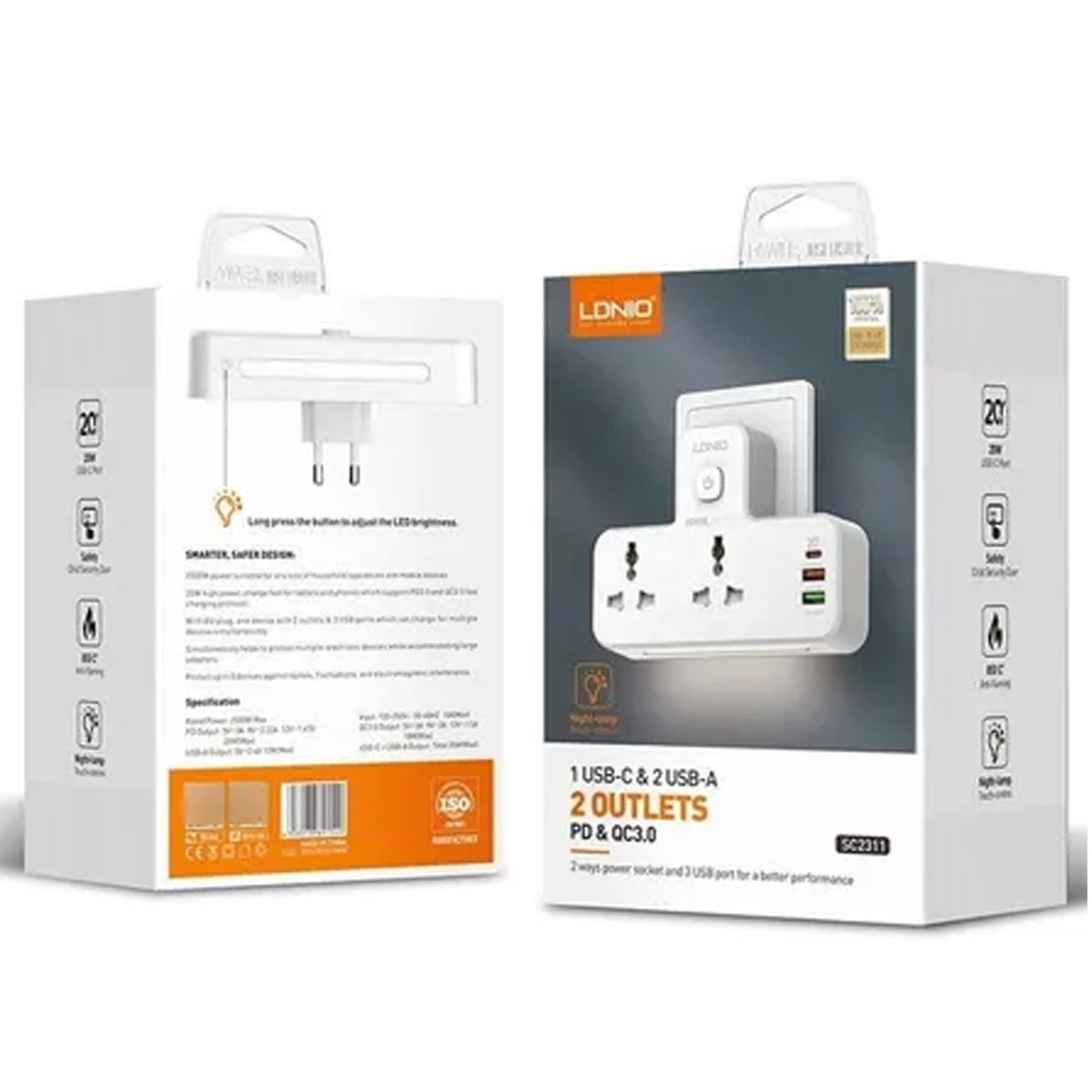 EXTENSIÓN DE CARGADOR USB DE 3 PUERTOS LDNIO SC2311 DE 20W - 2