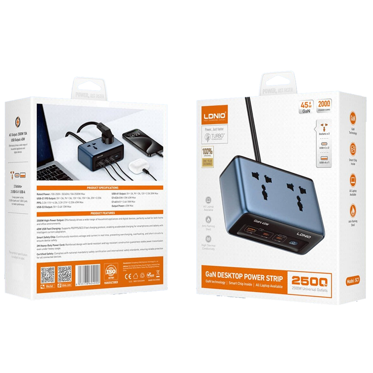 ADAPTADO DE ENCHUFES UNIVERSAL DE ESCRITORIO DE 45W LDNIO SC1 - 3