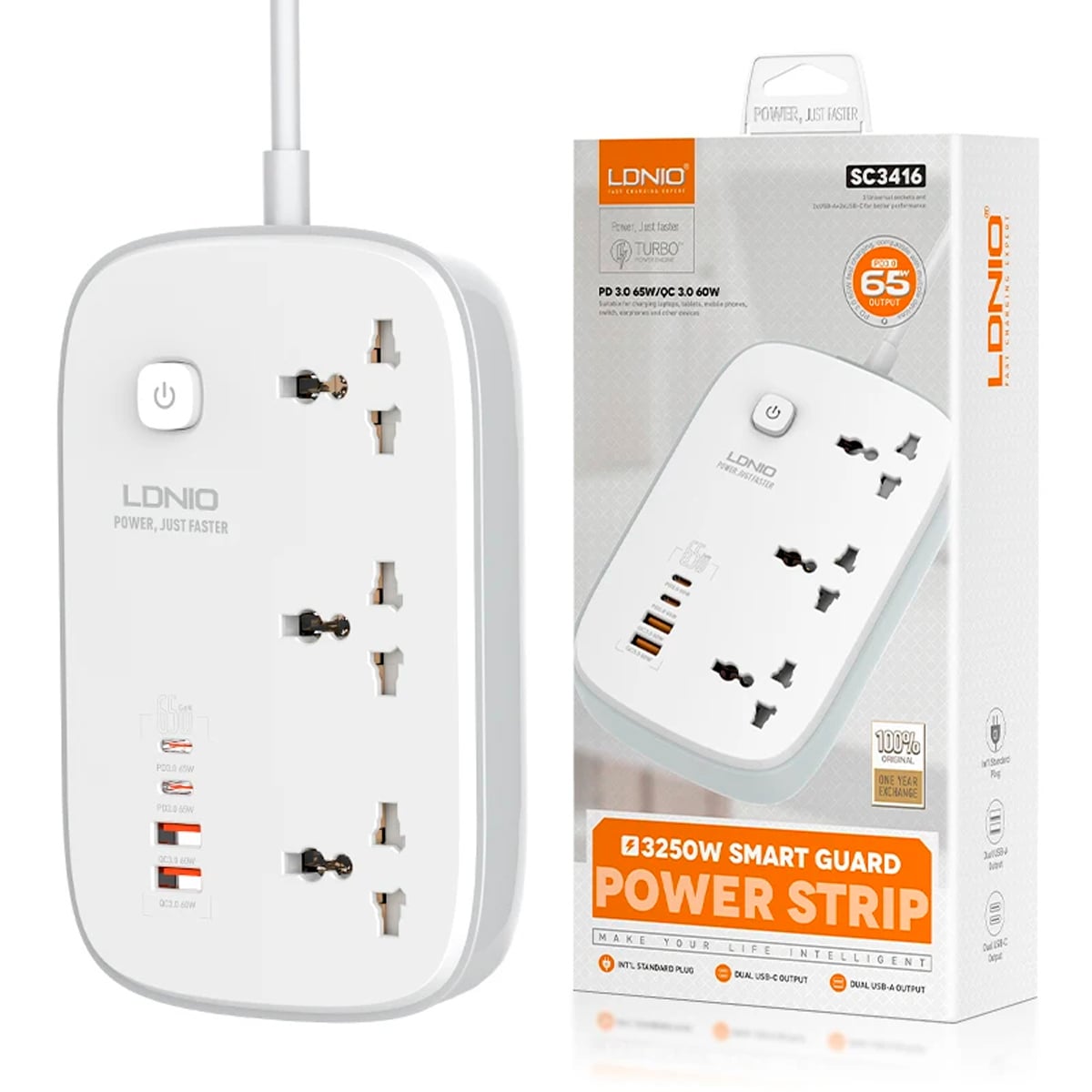 REGLETA LDNIO SC3416 2M 7 TOMAS UNIVERSAL USB-A USB-C BLANCO - 1