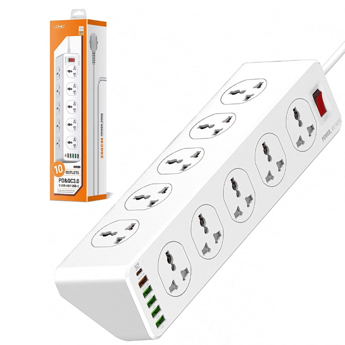 REGLETA DE 10 ENCHUFES + 4 USB PD 20W LDNIO SC10610 - 1