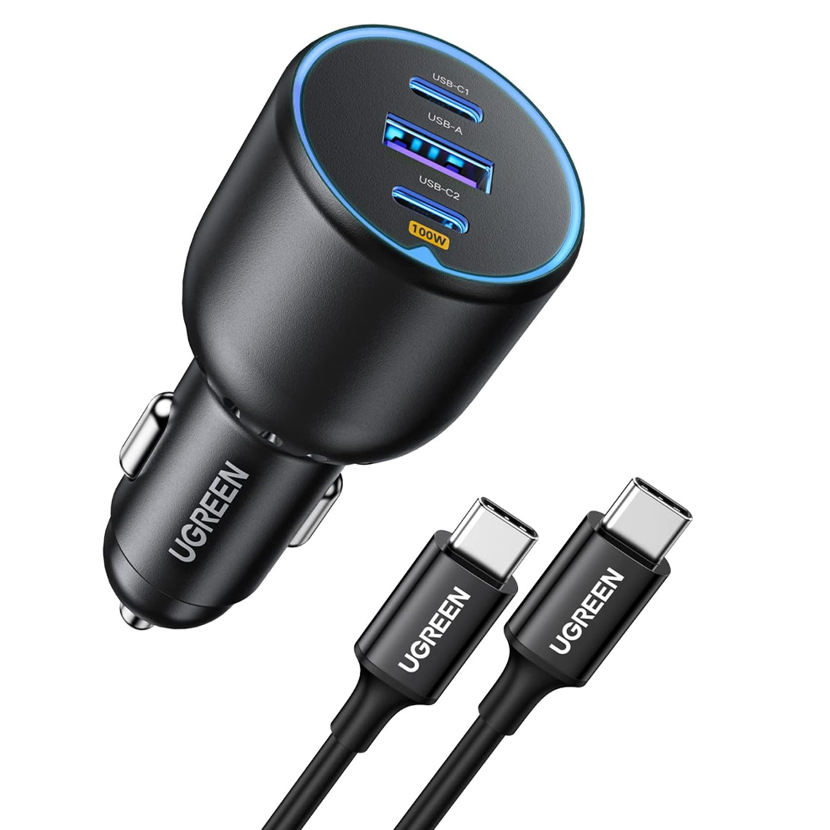CARGADOR RÁPIDO PARA AUTO UGREEN EC705 DE 130W 3 PUERTOS GRIS - 1