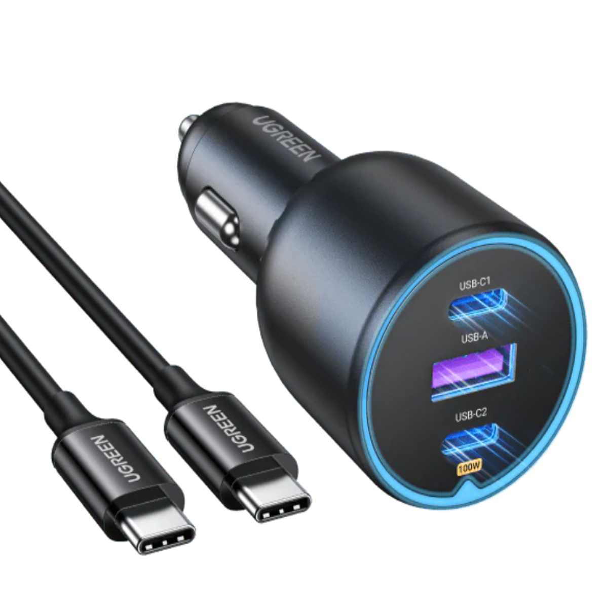 CARGADOR RÁPIDO PARA AUTO UGREEN EC705 DE 130W 3 PUERTOS GRIS - 3