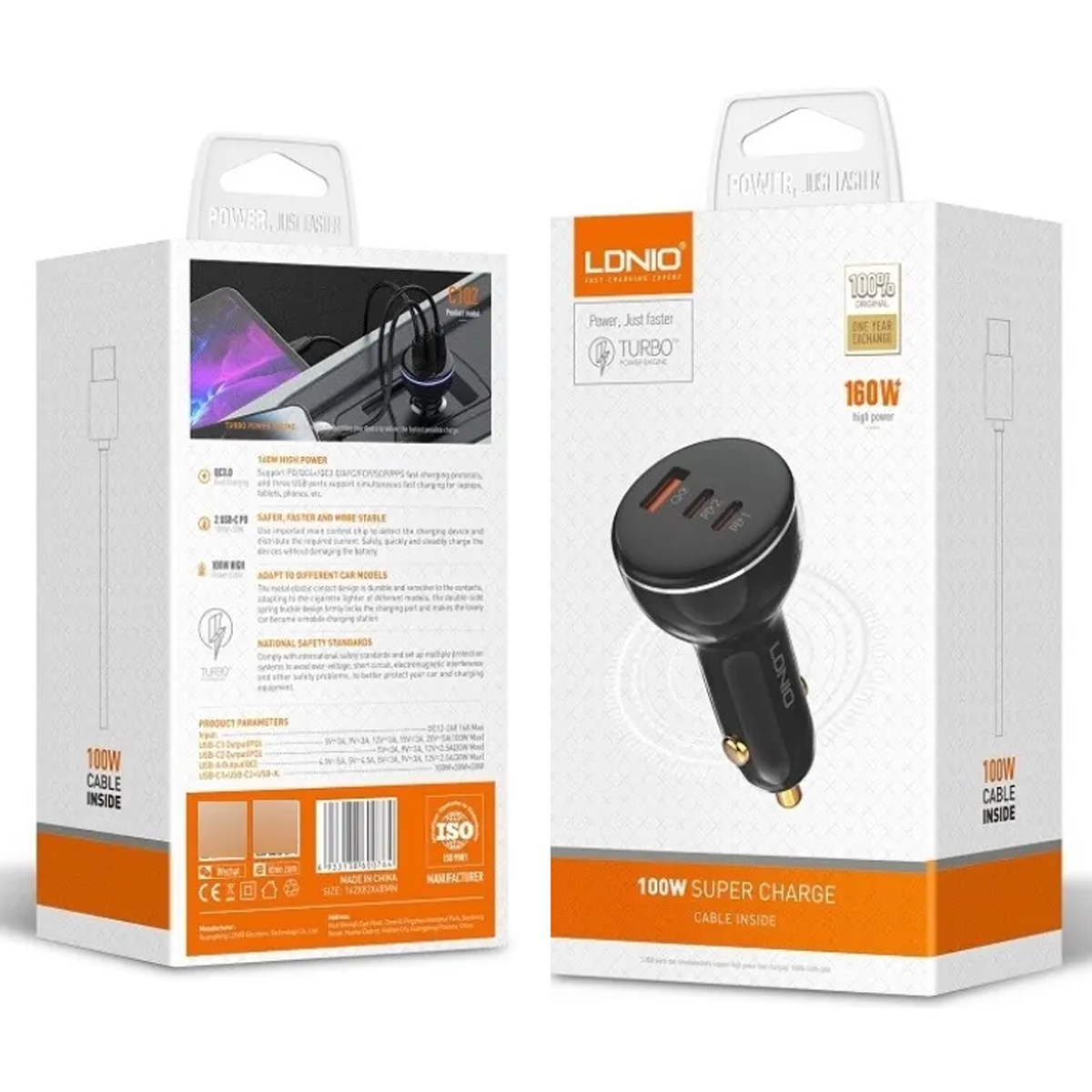 CARGADOR DE AUTO 160W LDNIO C102, 1 USB + 2X USB-C INCLUYE CABLE TIPO-C - 3