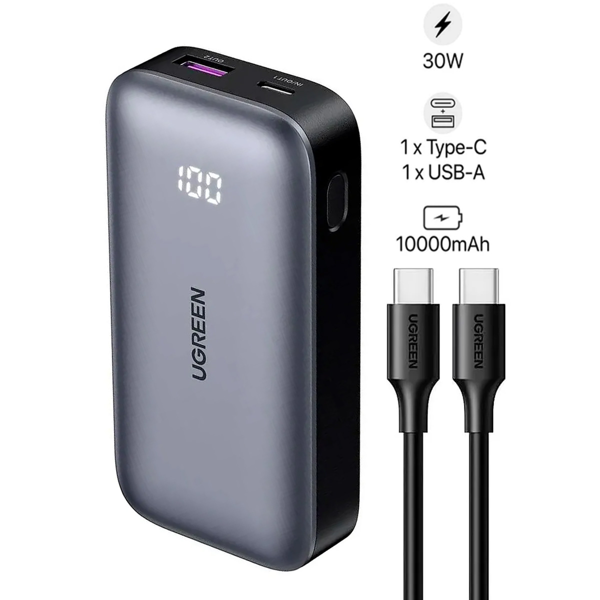 MINI POWER BANK UGREEN 10000MAH 30W CARGA RÁPIDA PB502-25185 - 1