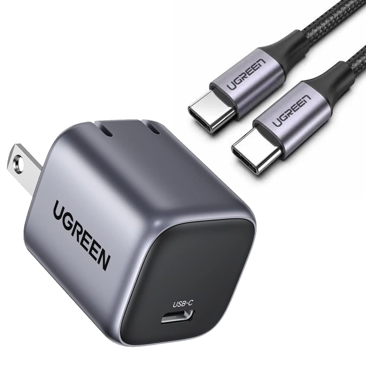 CARGADOR 20W MINI UGREEN CD318 USB-C GAN + CABLE C A C 1M US261 60W - GRIS - 1