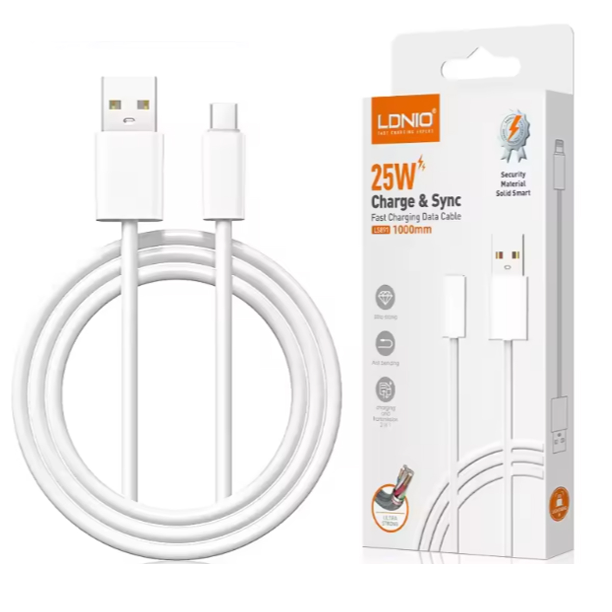 CABLE DE CARGA 2M USB-A A TIPO C DE 25W LDNIO LS892 BLANCO - 1