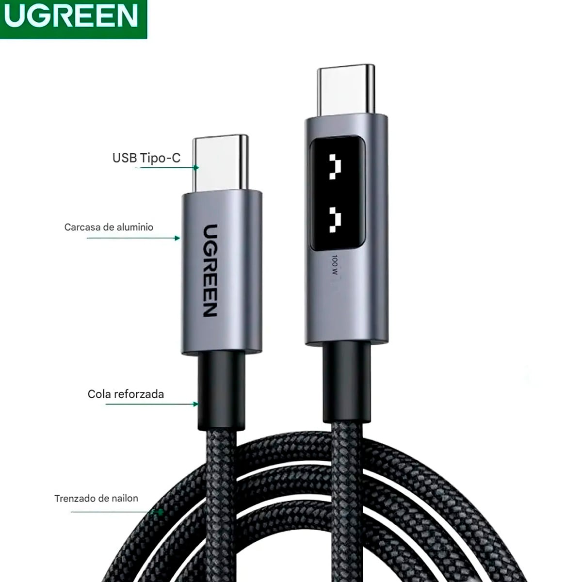 UGREEN CARGADOR ROBOT 100W + CABLE CARITA 100W 2M NEGRO - 5