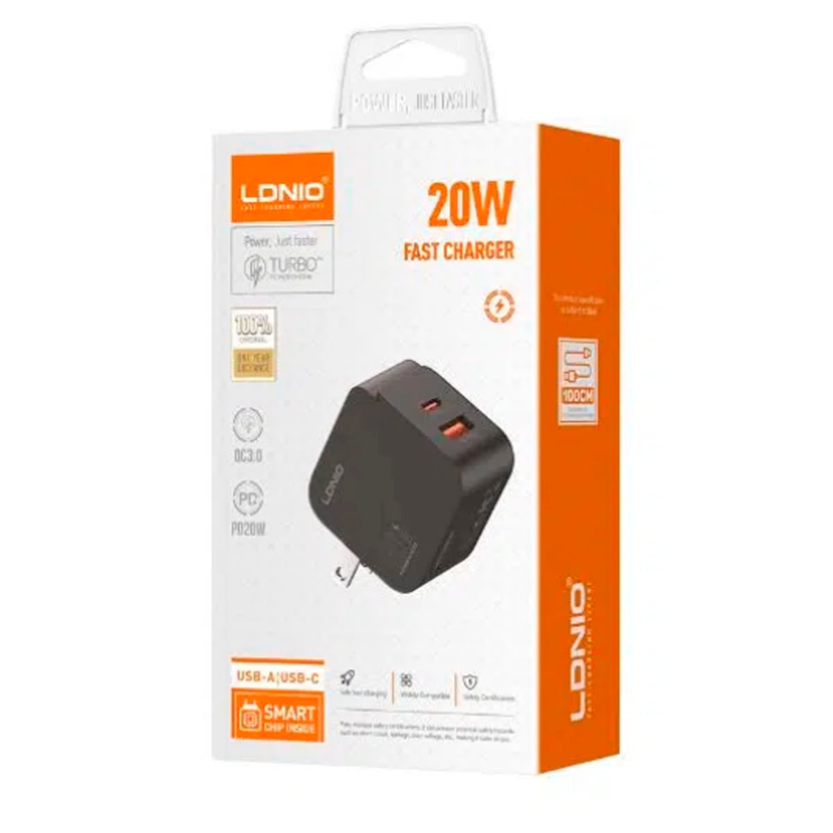 ADAPTADOR LDNIO Q1 FAST CHARGER 20W 2 PUERTOS USB Y USB-C NEGRO - 4