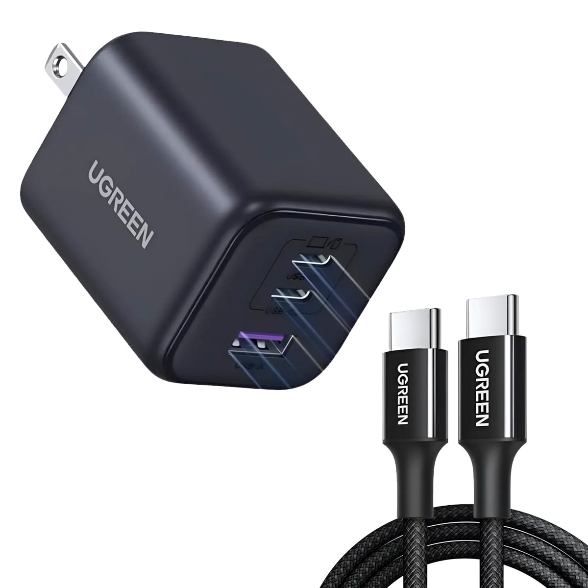 CARGADOR UGREEN 45W GAN + CABLE C A C 2M L501 NEGRO - 1