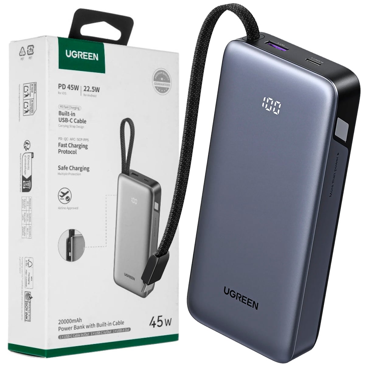 BATERÍA EXTERNA UGREEN PB536 (55988B) 45W, 20 000 MAH GRIS - 1