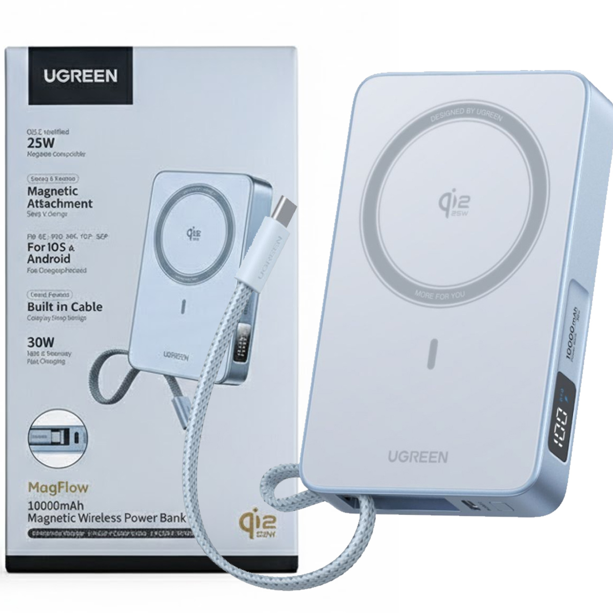 UGREEN POWER BANK INALÁMBRICO 10000MAH 30W PD 25W QI2 PB773 - 2