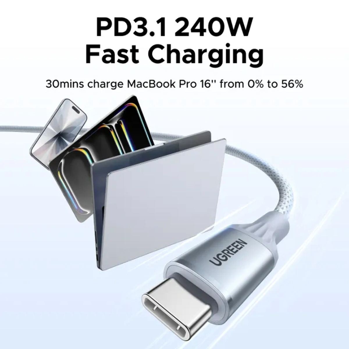 CABLE 240W 1M UGREEN L534 TYPE-C A TYPE-C PD FAST CHARGING BLANCO - 6