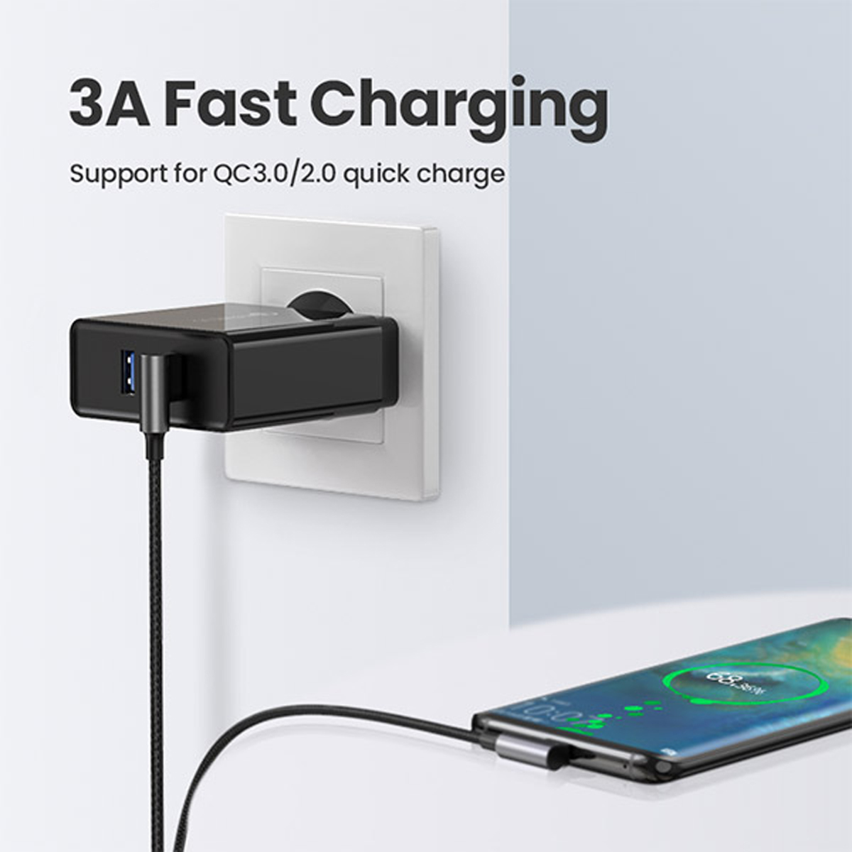 CABLE UGREEN US284 USB-C ANGULO DE 90° 18W CARGA RÁPIDA 3A (2M) - 3