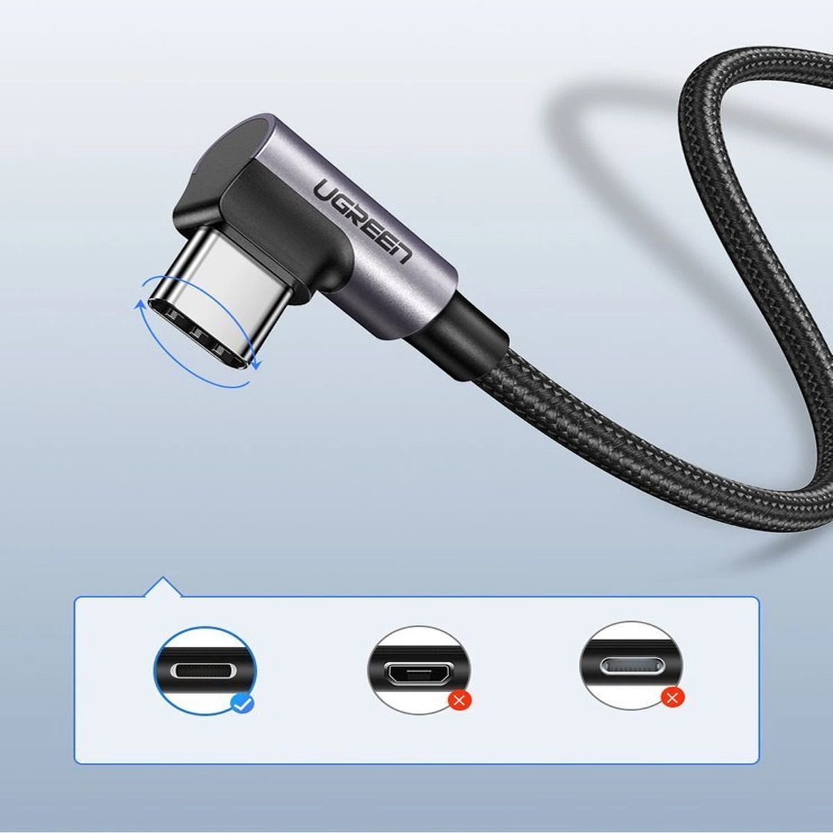 CABLE UGREEN US284 USB-C ANGULO DE 90° 18W CARGA RÁPIDA 3A (2M) - 5