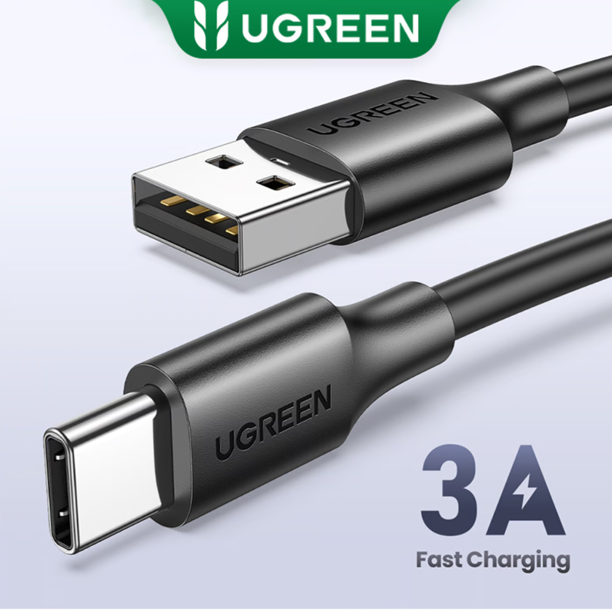 CABLE UGREEN US287 CARGA RÁPIDA 1M USB-A A USB-C QC 3.0 NEGRO - 3