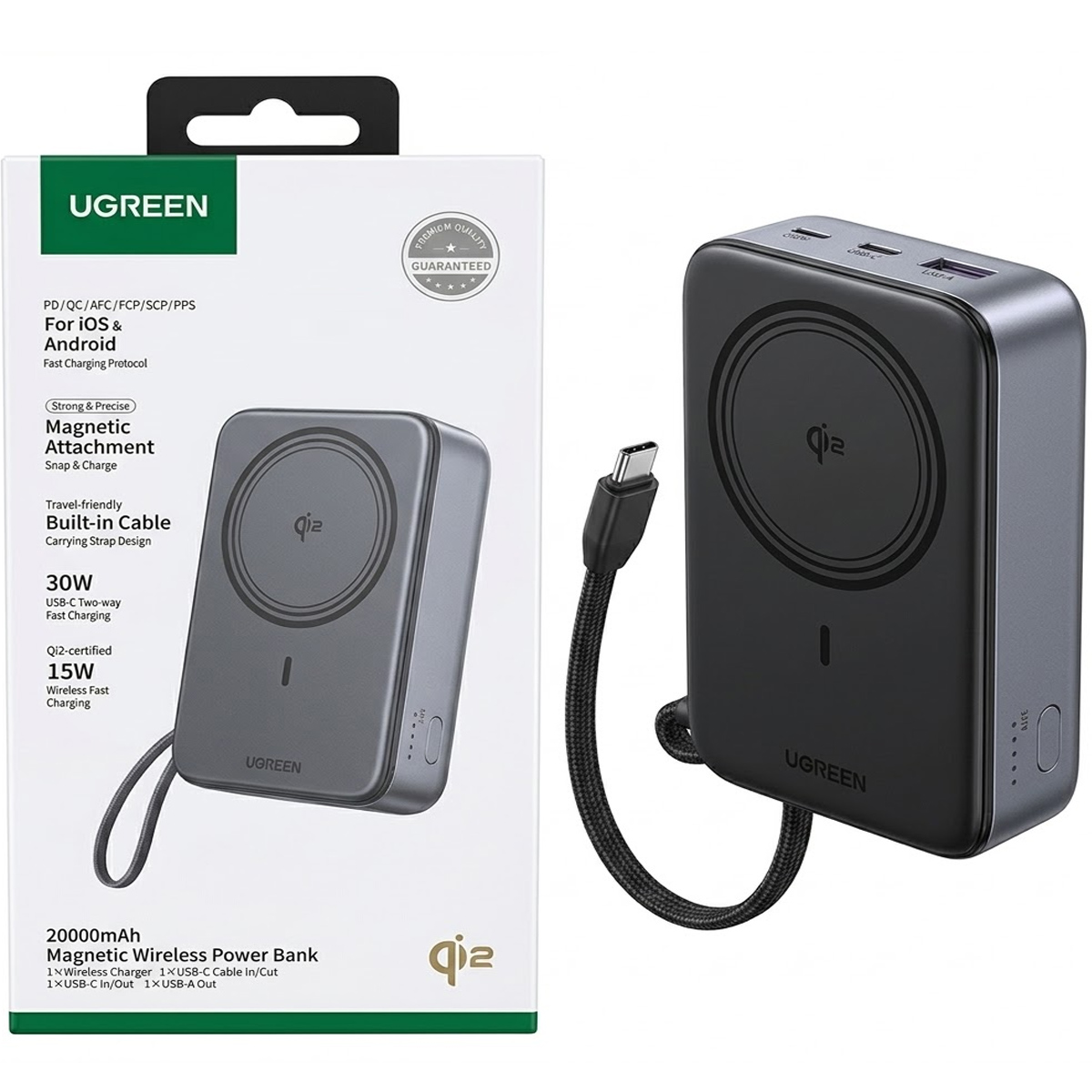POWER BANK MAGNÉTICO UGREEN 20000MAH QI2 15W MAGSAFE PARA IPHONE / PB567 - 2