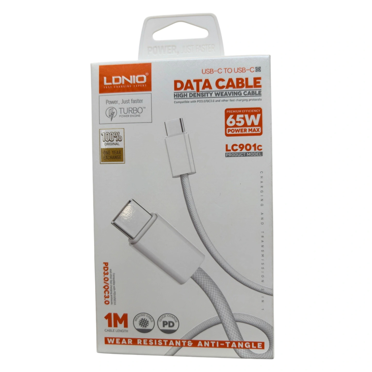 CABLE NYLON LDNIO LC901C 1M 65W TIPO C A C PARA IPHONE SERIE 15, 16 - 2