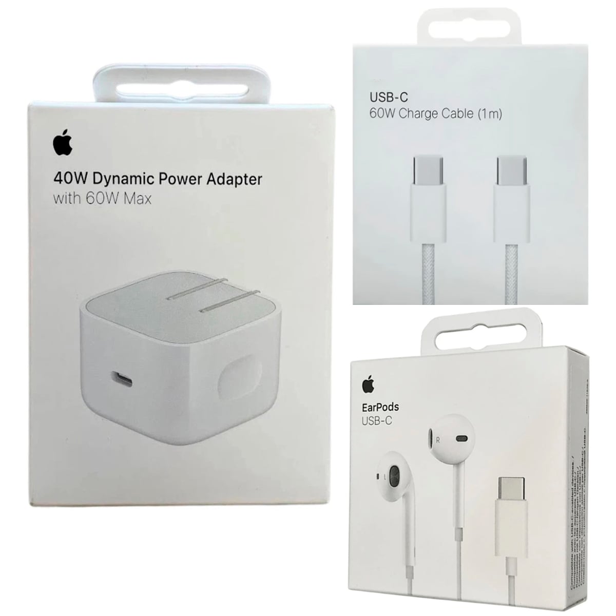 COMBO APPLE USB-C ADAPTADOR 40W DYNAMIC + CABLE 60W + EARPODS - 1