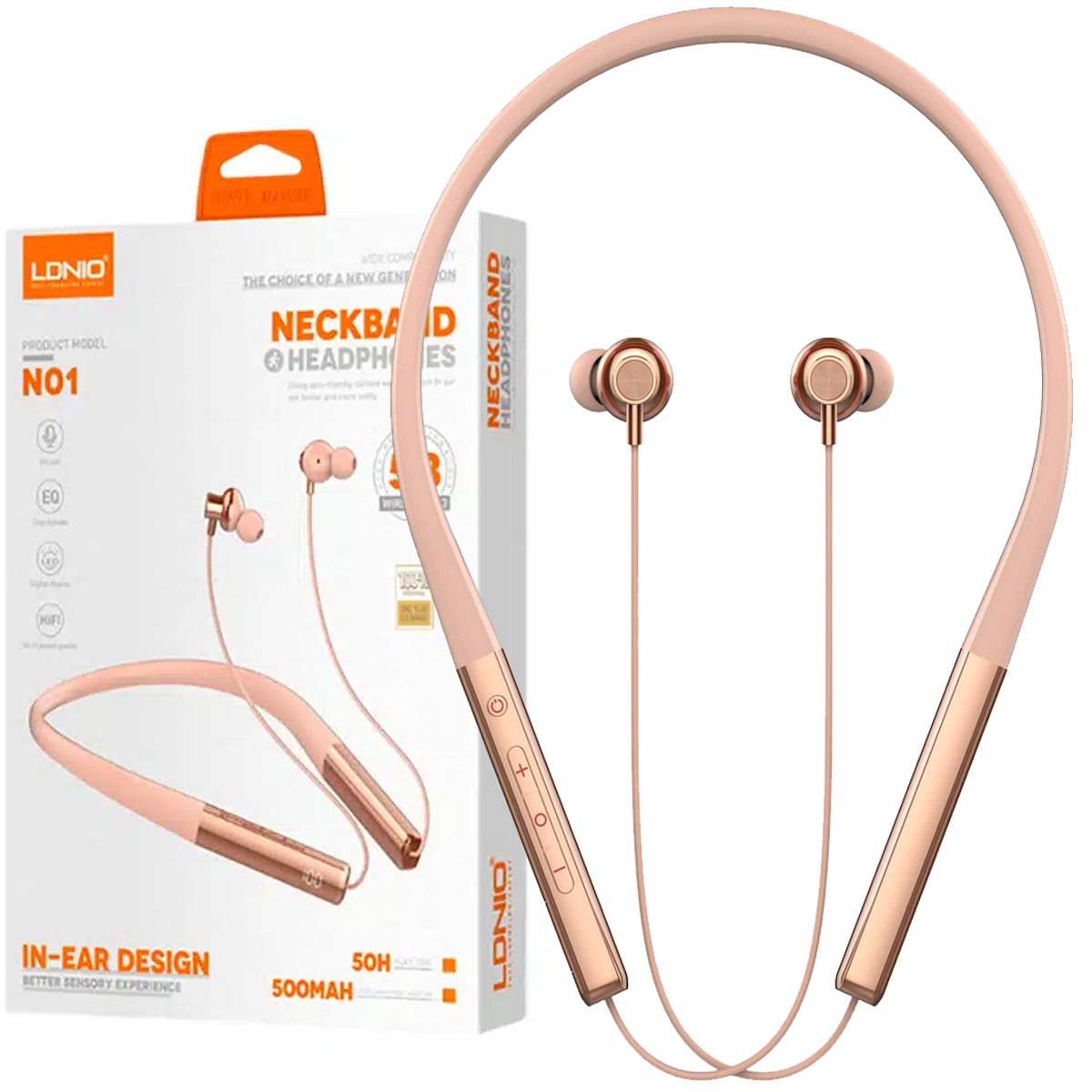 AUDIFONOS LDNIO N01 BLUETOOTH DEPORTIVOS DIADEMA CUELLO ROSA GOLD - 1