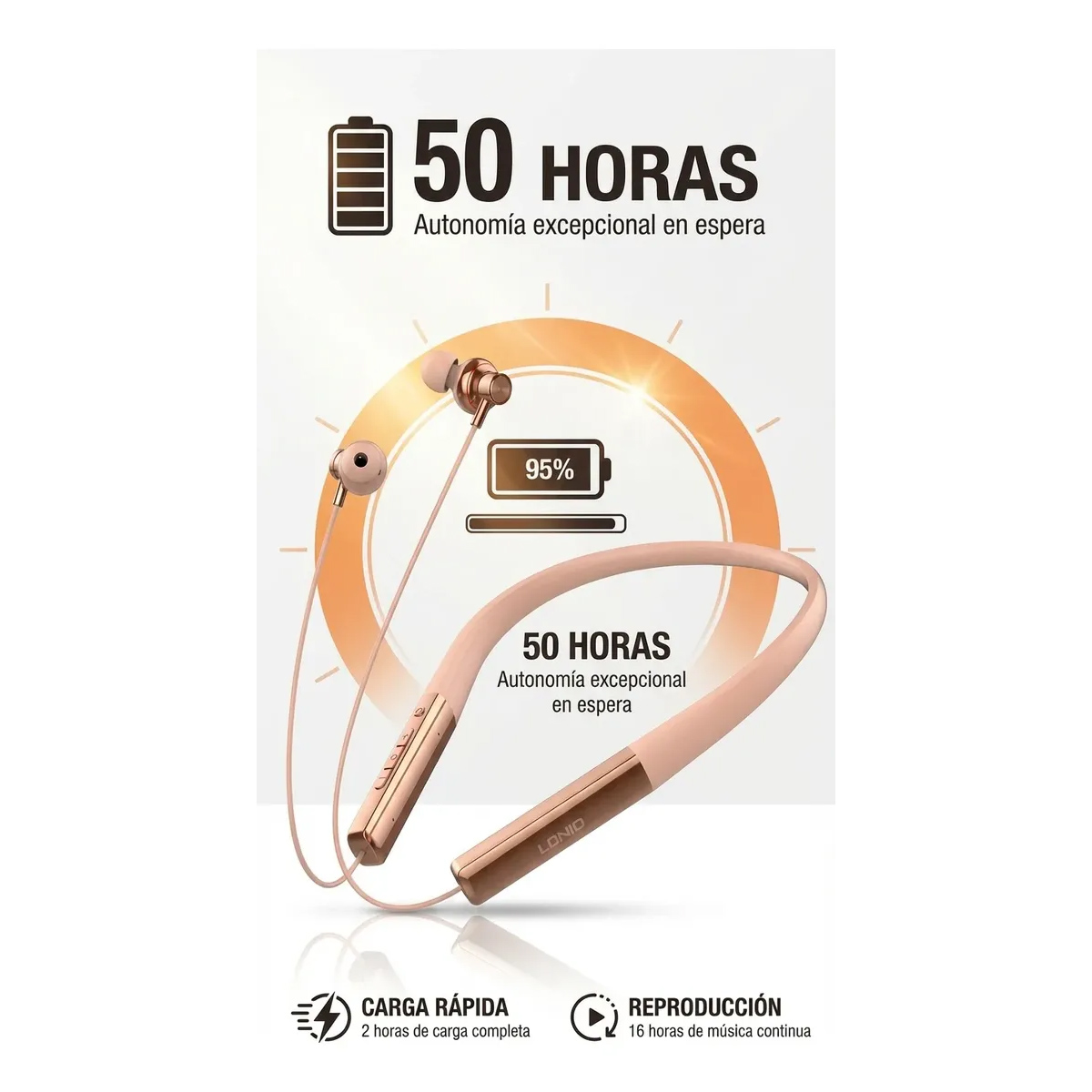 AUDIFONOS LDNIO N01 BLUETOOTH DEPORTIVOS DIADEMA CUELLO ROSA GOLD - 4