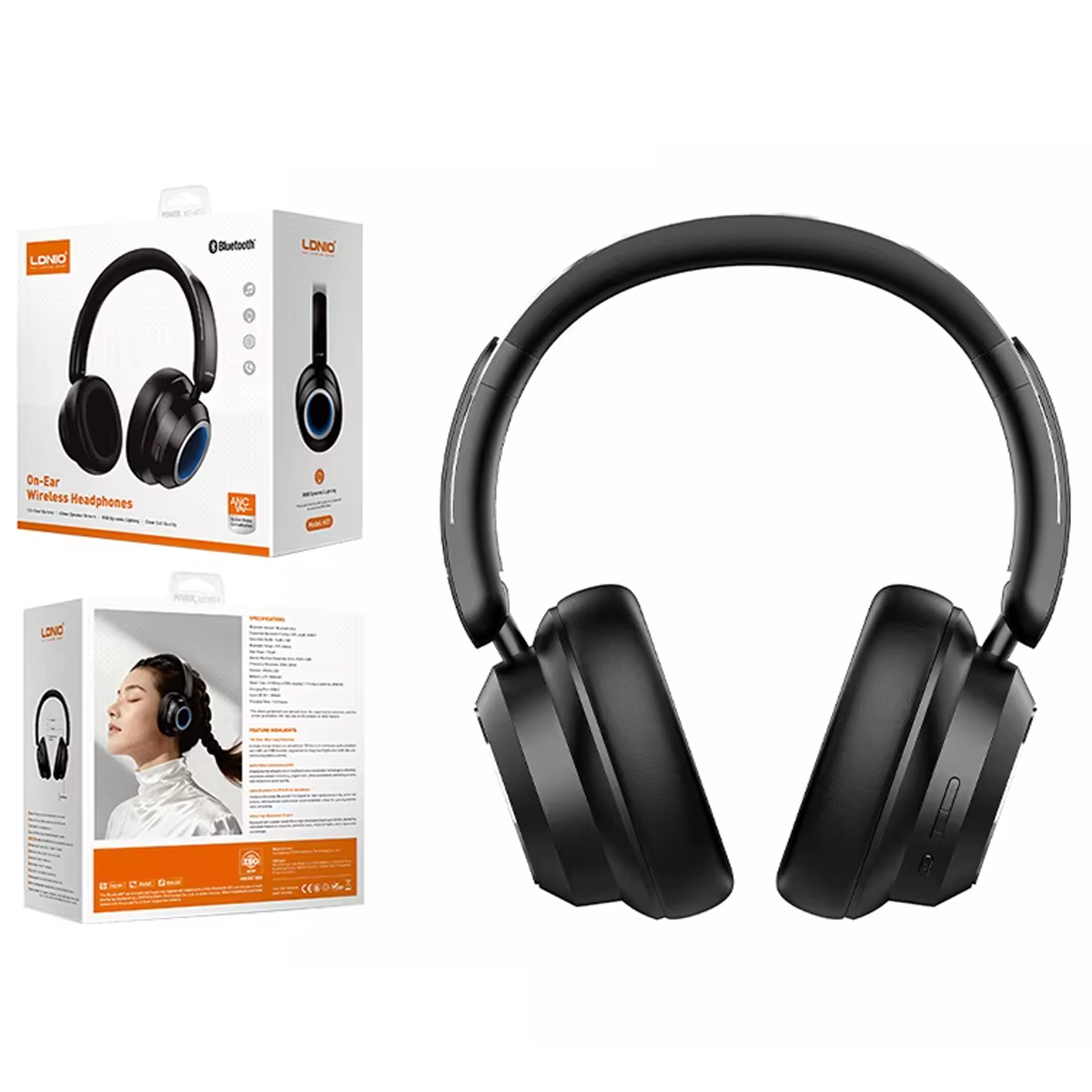 AUDIFONOS INALAMBRICOS LDNIO H01 BLUETOOTH BATERIA 130H - NEGRO - 5