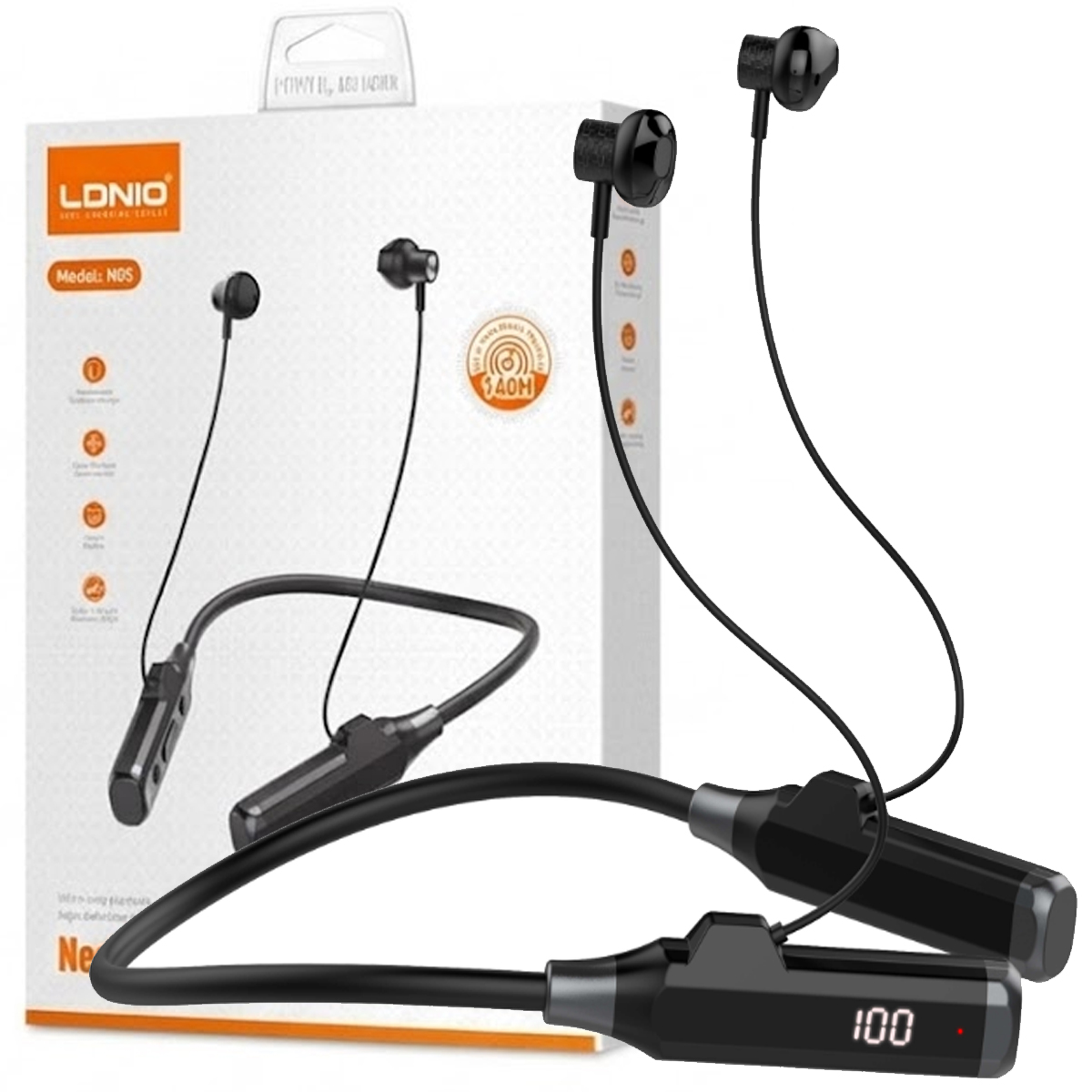 AUDÍFONOS BLUETOOTH LDNIO N05 DEPORTIVOS 140H PANTALLA LED - NEGRO - 3