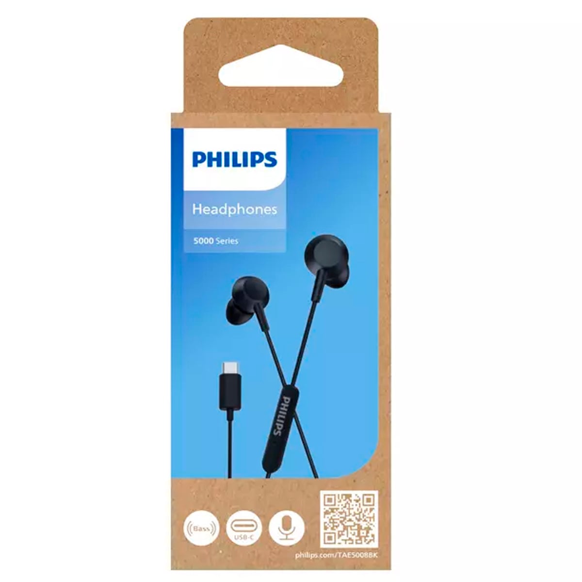AUDÍFONOS PHILIPS TAE5008 TIPO C CON MICRÓFONO NEGRO - 1